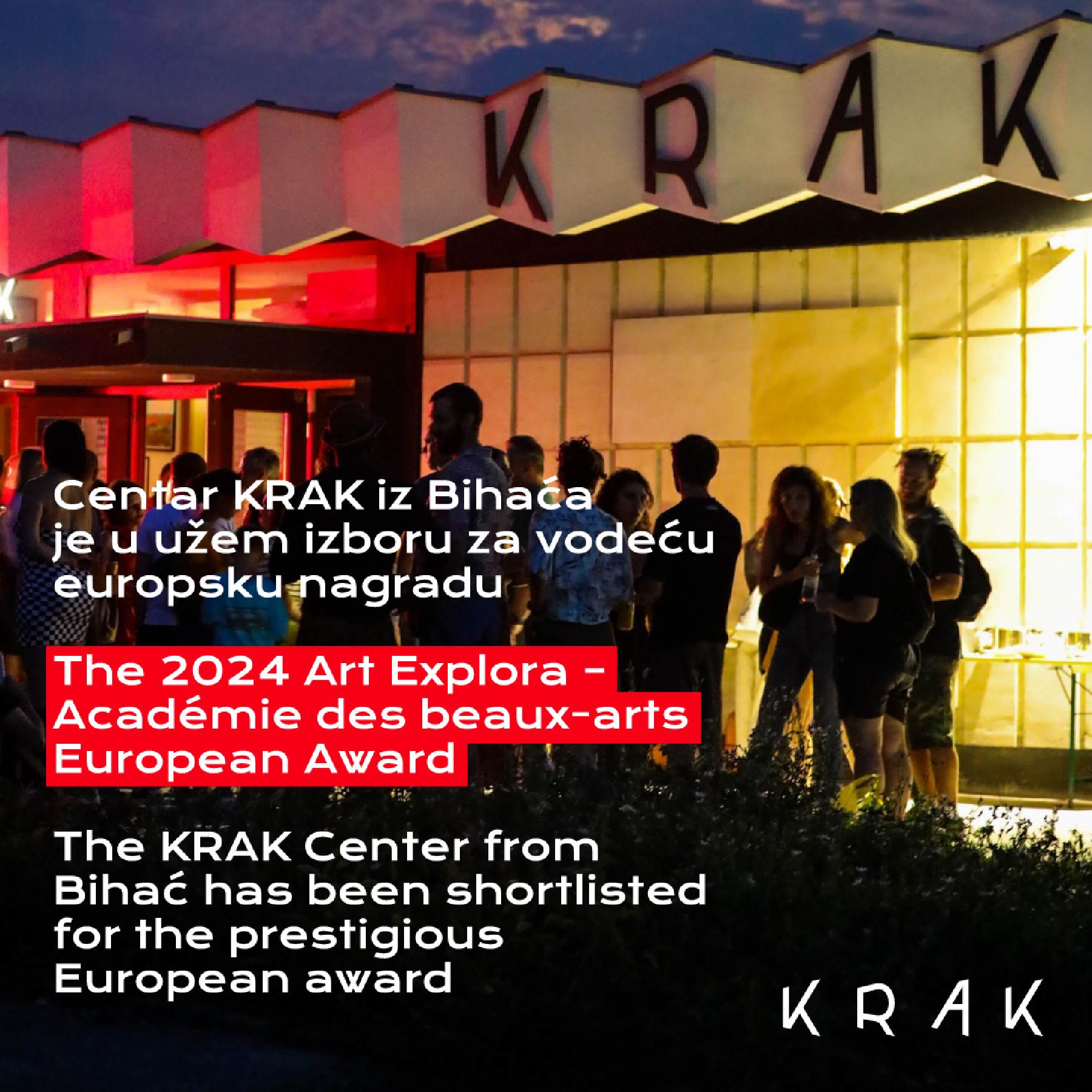 Centar za savremenu kulturu KRAK finalist za evropsku nagradu  Art Explora – Académie des beaux-arts European Award 2024