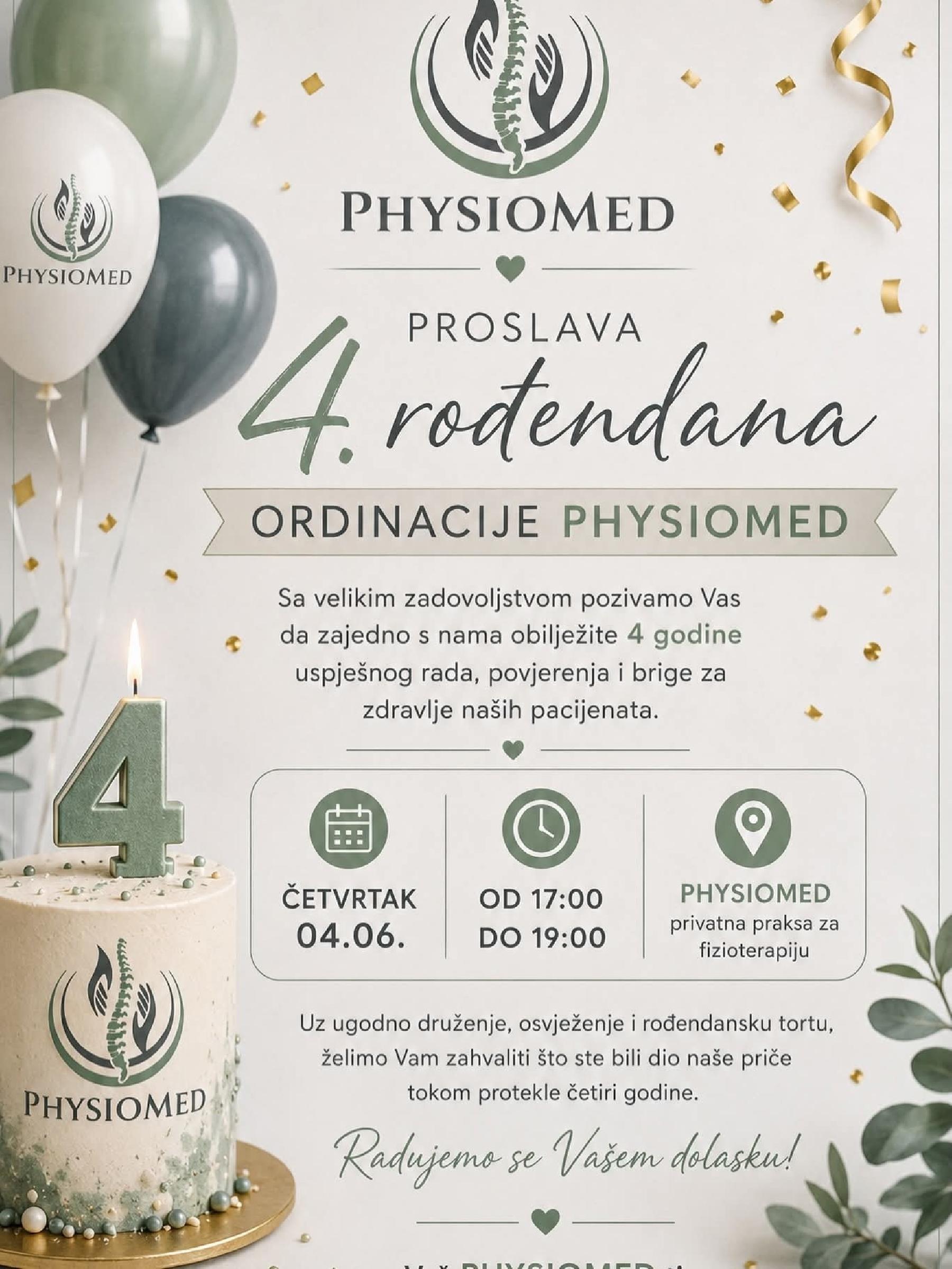 Četiri godine povjerenja, zdravlja i posvećenosti: Ordinacija Physiomed obilježava svoj 4. rođendan